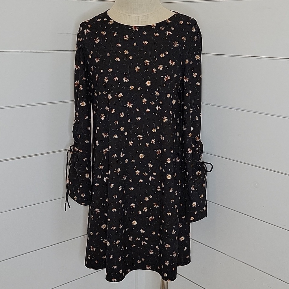 MANGO BASICS xs black with white & yellow floral mini dress